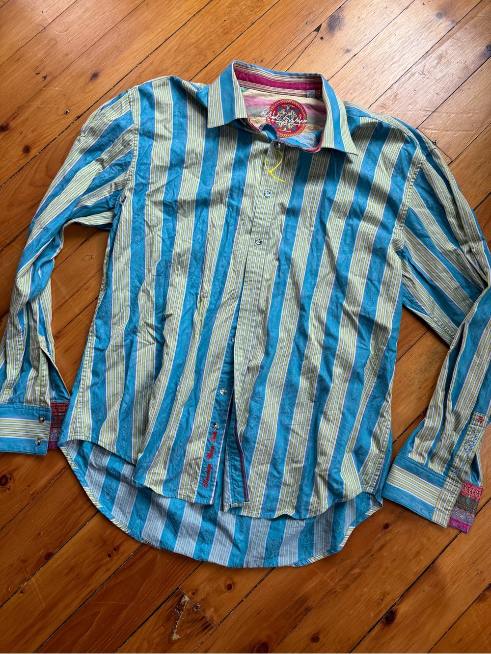 Robert Graham Mens 2XL MultiStripe Shirt Long Sleeve Tree Rings Flip Cuff